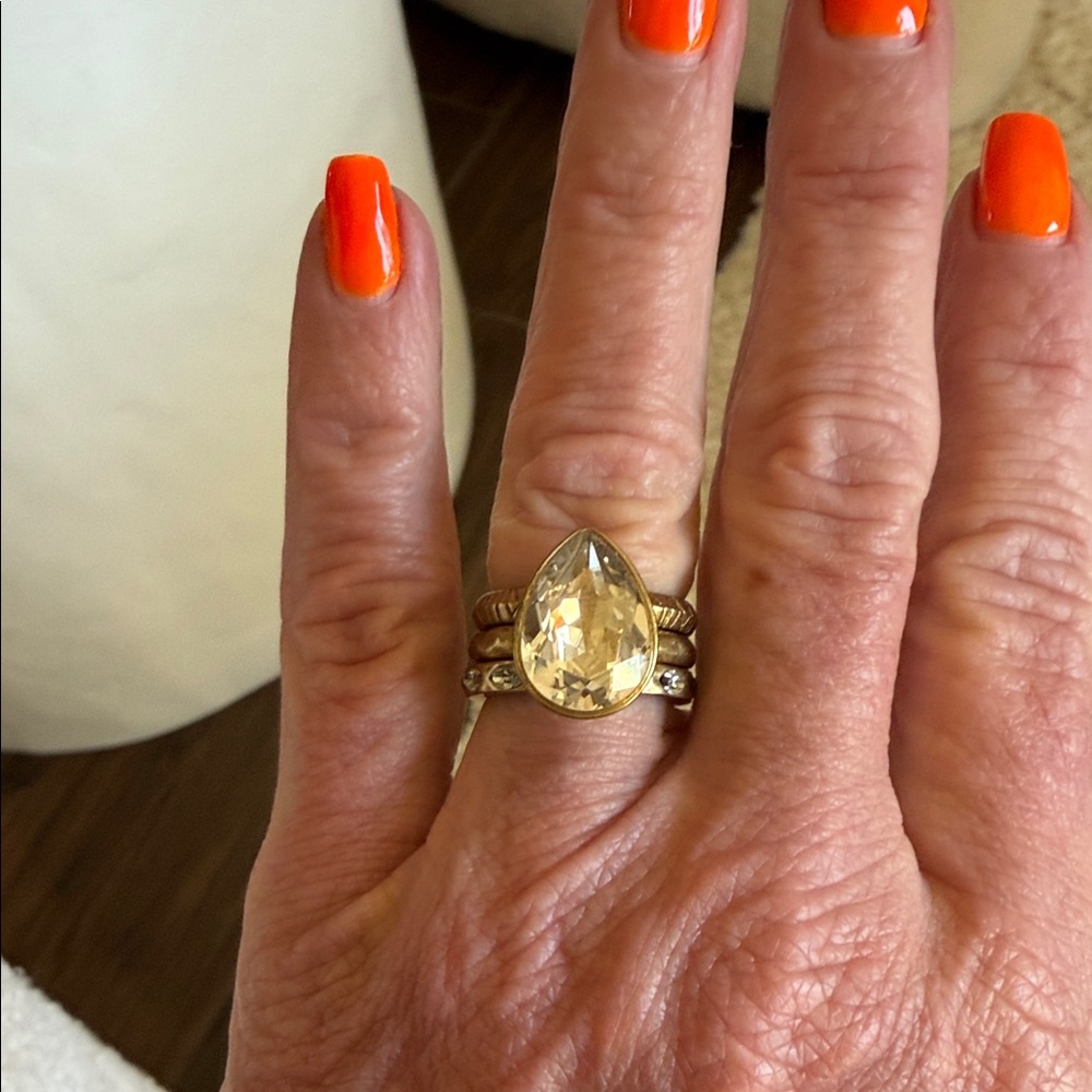 Silpada Brass/Gold-Tone Trio Ring Set with Clear Faceted Stone - Picture 4 of 6